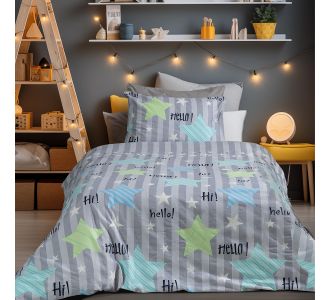 Beauty Home Σετ σεντόνια φανελένια μονά με λάστιχο Hello Art 6321 105x200+32 Γκρι,Μπλε       |  Παπλωματοθήκες Παιδικές στο espiti