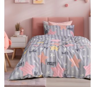 Beauty Home Σετ παπλωματοθήκη φανελένια μονή Hi Art 6322 160x240 Γκρι,Ροζ       |  Σεντόνια Παιδικά στο espiti