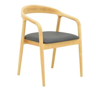 Πολυθρόνα Hogie pakoworld rubberwood σε φυσική απόχρωση με μαύρο pu μαξιλάρι 61x60x76εκ |  Πολυθρόνες τραπεζαρίας στο espiti