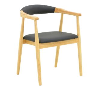 Πολυθρόνα Sandi pakoworld rubberwood σε φυσική απόχρωση με μαύρο pu μαξιλάρι 50x60x80εκ |  Πολυθρόνες τραπεζαρίας στο espiti