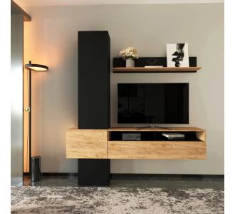 Σύνθετο σαλονιού Wendy pakoworld σε oak-μαύρη απόχρωση 195.1x37.3x219.1εκ |  Συνθέσεις σαλονιού στο espiti