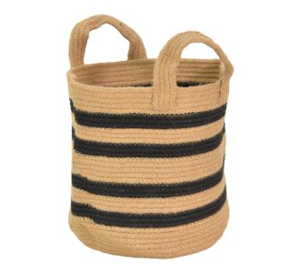 Διακοσμητικό καλάθι Mibra Inart βαμβάκι-γιούτα σε μπεζ-μαύρη απόχρωση Φ30x30εκ |  Διακοσμητκά στο espiti