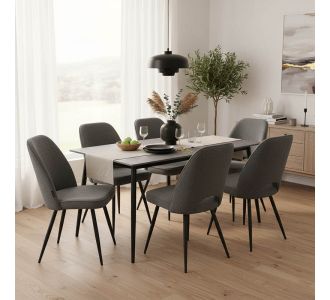 Τραπεζαρία Gustas-Renish pakoworld σετ 7τεμ γκρι μαρμάρου -μπουκλέ γκρι 160x80x75εκ |  Σετ τραπεζαρίες στο espiti