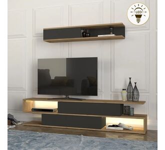 Σύνθεση τηλεόρασης Manet Megapap με LED χρώμα sepet oak - ανθρακί 180x29,5x39εκ. |  Συνθέσεις σαλονιού στο espiti