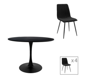 Τραπεζαρία Balou-Noor pakoworld σετ 5τεμ MDF μαύρο-ύφασμα μαυρο Φ120x73εκ |  Σετ τραπεζαρίες στο espiti