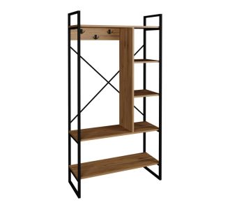 Έπιπλο εισόδου Feranda pakoworld με ράφια oak με μαύρο μεταλλικό σκελετό 88x34x180εκ |  Βιτρίνες - Έπιπλα εισόδου στο espiti