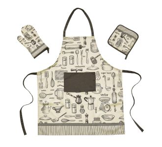 DAS HOME ΣΕΤ ΚΟΥΖΙΝΑΣ 3ΤΜΧ 0721 ΚΡΕΜ, ΜΑΥΡΟ |  Ποδιές - Πιάστρες στο espiti