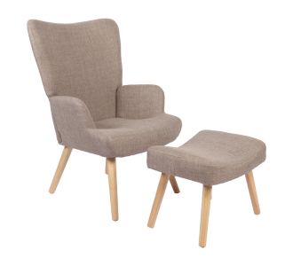 Πολυθρόνα-μπερζέρα με υποπόδιο Gerlina pakoworld γκρι-μπεζ ύφασμα με πόδι σε φυσική απόχρωση 71x64x94εκ |  Πολυθρόνες σαλονιού στο espiti