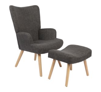 Πολυθρόνα-μπερζέρα με υποπόδιο Gerlina pakoworld ανθρακί ύφασμα με πόδι σε φυσική απόχρωση 71x64x94εκ |  Πολυθρόνες σαλονιού στο espiti