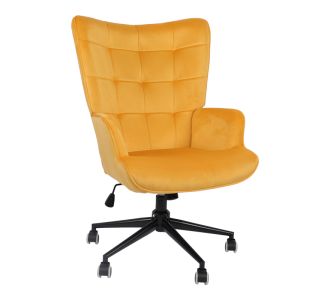 Πολυθρόνα-μπερζέρα Lobima pakoworld περιστρεφόμενη κίτρινο βελούδο με βάση σε μαύρη απόχρωση 71x68x104εκ |  Καρέκλες γραφείου στο espiti