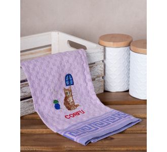 Σετ 12 τεμαχίων ποτηρόπανα γκοφρέ (50cm x 70cm) λιλά γάτα CORFU 6978000004215 SilkFashion |  Πετσέτες Κουζίνας στο espiti