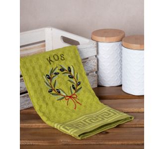 Σετ 12 τεμαχίων ποτηρόπανα γκοφρέ (50cm x 70cm) πράσινο στεφάνι KOS 6978000004379 SilkFashion |  Πετσέτες Κουζίνας στο espiti