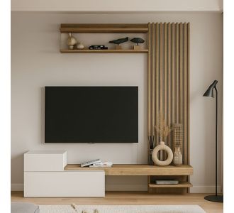 Σύνθεση τηλεόρασης Dumont Megapap χρώμα λευκό - sepet oak 180x36,8x200εκ. |  Συνθέσεις σαλονιού στο espiti