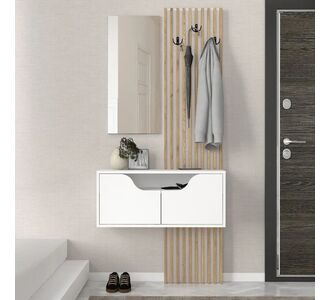 Έπιπλο εισόδου Naro Megapap χρώμα λευκό - sepet oak 90x35x204,2εκ. |  Βιτρίνες - Έπιπλα εισόδου στο espiti