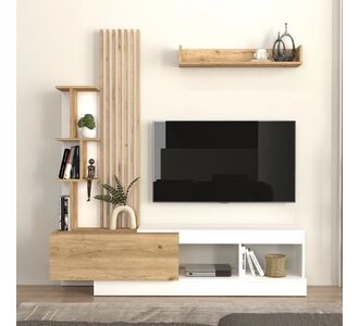 Σύνθεση τηλεόρασης Vermont Megapap χρώμα λευκό - sepet oak 180x40x193,8εκ. |  Συνθέσεις σαλονιού στο espiti
