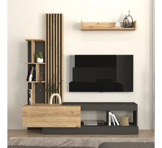 Σύνθεση τηλεόρασης Vermont Megapap χρώμα ανθρακί - sepet oak 180x40x193,8εκ. |  Συνθέσεις σαλονιού στο espiti