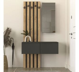 Έπιπλο εισόδου Kanso Megapap χρώμα ανθρακί - sepet oak 100x35x196,7εκ. |  Βιτρίνες - Έπιπλα εισόδου στο espiti