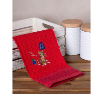 Σετ 12 τεμαχίων ποτηρόπανα γκοφρέ (50cm x 70cm) κόκκινο γάτα CRETA 6978000004236 SilkFashion |  Πετσέτες Κουζίνας στο espiti