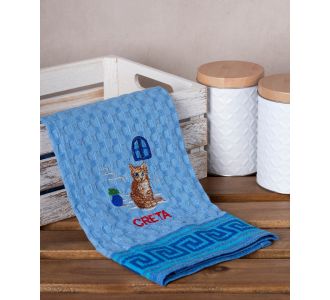 Σετ 12 τεμαχίων ποτηρόπανα γκοφρέ (50cm x 70cm) μπλέ γάτα CRETA 6978000004238 SilkFashion |  Πετσέτες Κουζίνας στο espiti