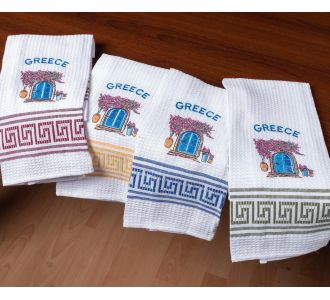 Σετ 12 τεμαχίων ποτηρόπανα (45cm x 65cm) πόρτα GREECE 5206978169236 SilkFashion |  Πετσέτες Κουζίνας στο espiti