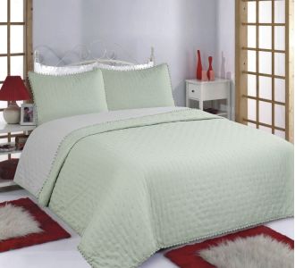 ΚΟΥΒΕΡΛΙ σετ (240cm x 260cm +2x50cm x 70cm) PON-PON mint/grey 5206978074776 SilkFashion |  Κουβερλί Υπέρδιπλα στο espiti