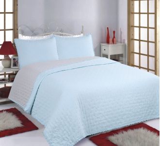 ΚΟΥΒΕΡΛΙ σετ (240cm x 260cm +2x50cm x 70cm) PON-PON sky blue/ grey 5206978074790 SilkFashion |  Κουβερλί Υπέρδιπλα στο espiti