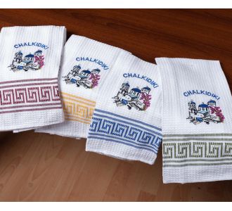 Σετ 12 τεμαχίων ποτηρόπανα (45cm x 65cm) εκκλησία CHALKIDIKI 5206978169052 SilkFashion |  Πετσέτες Κουζίνας στο espiti