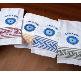 Σετ 12 τεμαχίων ποτηρόπανα (45cm x 65cm) μάτι CHALKIDIKI 5206978169137 SilkFashion |  Πετσέτες Κουζίνας στο espiti