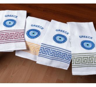 Σετ 12 τεμαχίων ποτηρόπανα (45cm x 65cm) μάτι GREECE 5206978169151 SilkFashion |  Πετσέτες Κουζίνας στο espiti