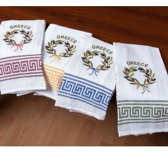 Σετ 12 τεμαχίων ποτηρόπανα (45cm x 65cm) στεφάνι GREECE 5206978169311 SilkFashion |  Πετσέτες Κουζίνας στο espiti