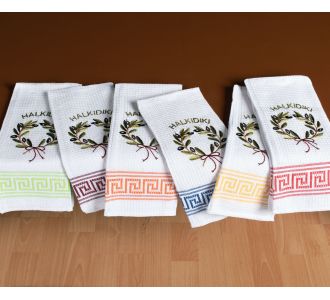 Σετ 12 τεμαχίων ποτηρόπανα (45cm x 65cm) στεφάνι CHALKIDIKI 5206978169298 SilkFashion |  Πετσέτες Κουζίνας στο espiti