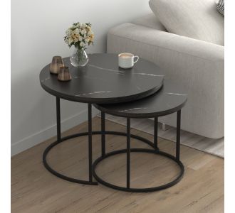 Τραπεζάκι σαλονιού σετ 2 τμχ Hilal Megapap χρώμα μαύρο εφέ μαρμάρου Ø66x49,5εκ. |  Τραπεζάκια σαλονιού στο espiti