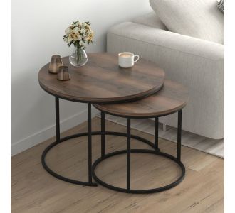Τραπεζάκι σαλονιού σετ 2 τμχ Hilal Megapap χρώμα καπνιστή καρυδιά Ø66x49,5εκ. |  Τραπεζάκια σαλονιού στο espiti
