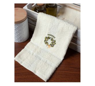 Πετσέτα Προσώπου ( 50cm x 100cm ) Εκρού με Στεφάνι ΡΟΔΟΣ 5206978159411 SilkFashion |  Πετσέτες Κουζίνας στο espiti