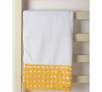 Πετσέτα Προσώπου (50cm x 100cm) με δαντέλα λευκό/κίτρινο 5206978162176 SilkFashion |  Σετ Πετσέτες στο espiti
