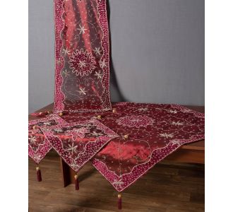 Σετ 4 τεμαχίων (90cm x 90cm, 42cm x 105cm, 2x38cm x 38cm) Ουρανία Μπορντώ 5206978105869 SilkFashion |  Καρέ στο espiti