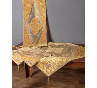 Σετ 4 τεμαχίων (90cm x 90cm, 42cm x 105cm, 2x38cm x 38cm) Ουρανία Χρυσό 5206978105876 SilkFashion |  Καρέ στο espiti