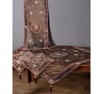 Σετ 4 τεμαχίων (90cm x 90cm, 42cm x 105cm, 2x38cm x 38cm) Ουρανία Καφέ 5206978105883 SilkFashion |  Καρέ στο espiti