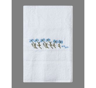 Πετσέτα Προσώπου ( 50cm x 100cm ) Λευκό με Σιέλ Λουλούδι 5206978161490 SilkFashion |  Σετ Πετσέτες στο espiti