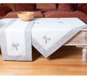 καρέ (90cm x 90cm) bow ivory/γκρι 6978000001615 SilkFashion |  Τραπεζομάντηλα στο espiti