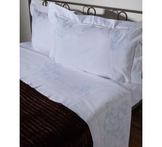 ΧΕΙΡΟΠΟΙΗΤΟ ANEBATO ΣΕΝΤΟΝΙ 2827 ΤΕΣΣΑΡΩΝ ΤΕΜΑΧΙΩΝ (225CM X 270CM) ΛΕΥΚΟ/ΣΙΕΛ 6978000002694 SilkFashion |  Νυφικά Σεντόνια στο espiti