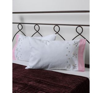 Βαμβακερή μαξιλαροθήκη με κέντημα 050 (46cm x 70cm) λευκό με ρόζ φάσα ζευγάρι 6978000002717 SilkFashion |  Μαξιλαροθήκες Απλές στο espiti
