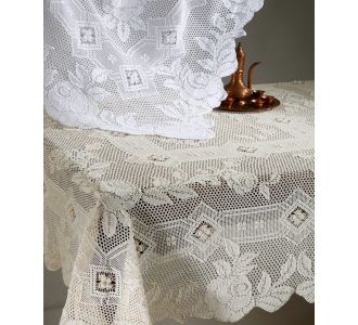 Χειροποίητο πλεκτό μερσεριζέ τραπεζομάντηλο 73C (180cm x 270cm) ecru 6978000002768 SilkFashion |  Τραβέρσες  στο espiti