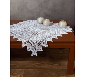 Χειροποίητο μερσεριζέ πλεκτό καρέ 7957 (90cm x 90cm) λευκό 6978000002822 SilkFashion |  Τραβέρσες  στο espiti