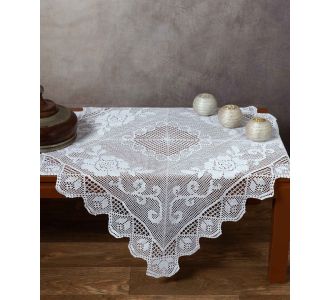 Χειροποίητο μερσεριζέ πλεκτό καρέ 6125 (90cm x 90cm) λευκό 6978000002831 SilkFashion |  Τραβέρσες  στο espiti