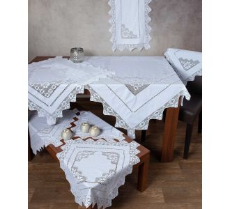 Χειροποίητο τραπεζομάντηλο 2540 (170cm x 250cm) λευκό 6978000002953 SilkFashion |  Τραβέρσες  στο espiti