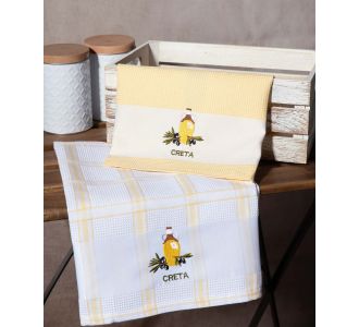 Σετ 2 τεμαχίων ποτηρόπανα (50cm x 70cm) μπουκάλι κίτρινο CRETA 6978000003272 SilkFashion |  Πετσέτες Κουζίνας στο espiti