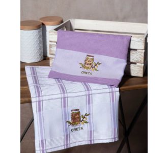 Σετ 2 τεμαχίων ποτηρόπανα (50cm x 70cm) βάζο λιλά CRETA 6978000003275 SilkFashion |  Πετσέτες Κουζίνας στο espiti