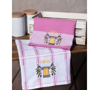 Σετ 2 τεμαχίων ποτηρόπανα (50cm x 70cm) ρόζ κίονας CRETA 6978000003282 SilkFashion |  Πετσέτες Κουζίνας στο espiti