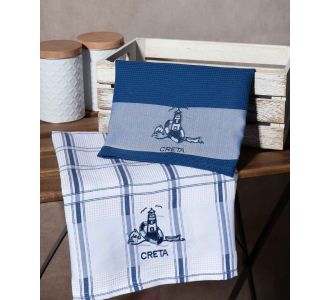 Σετ 2 τεμαχίων ποτηρόπανα (50cm x 70cm) μπλέ φάρος CRETA 6978000003284 SilkFashion |  Πετσέτες Κουζίνας στο espiti